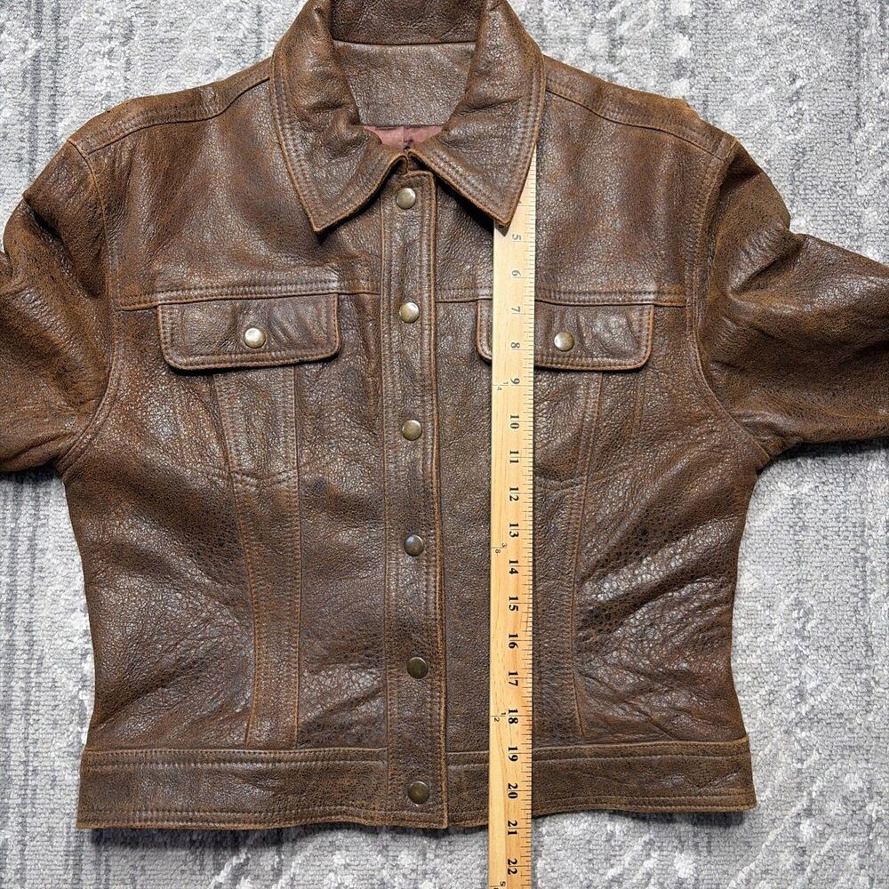 Vintage Vakko Womens Trucker Style Leather Jacket Small Brown Casual Cool Girl - Picture 7 of 7